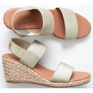 Tommy Bahama Sakura Wedge Espadrille Sandals Gold Metallic Ankle Strap Shoes 6.5